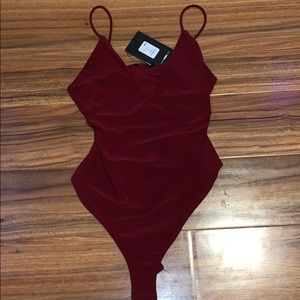 Fashionova burgundy sleek and slay bodysuit